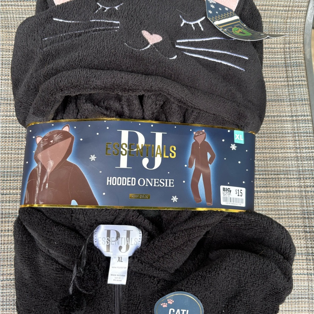PJ Essentials Black Hooded Cat Onesie